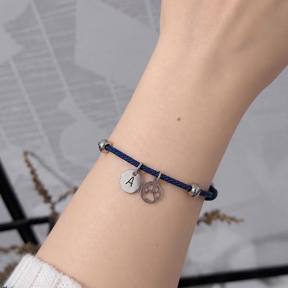 Personalised Paw Print Bracelet, Initial Dog Paw Charm, Pet Memorial Gift