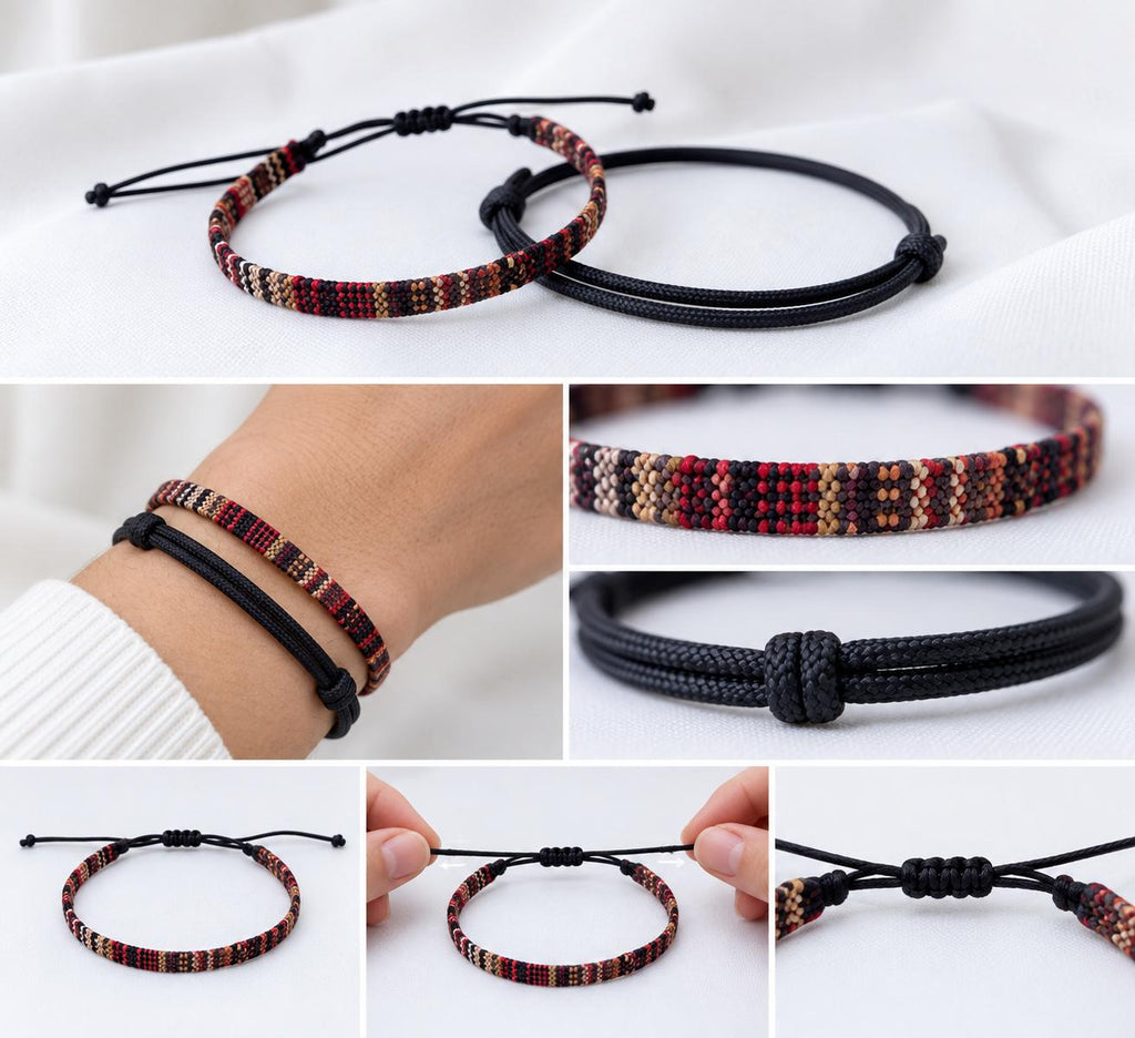 Surfer Bracelet Set, Woven Friendship Bracelet, Adjustable Paracord Bracelet