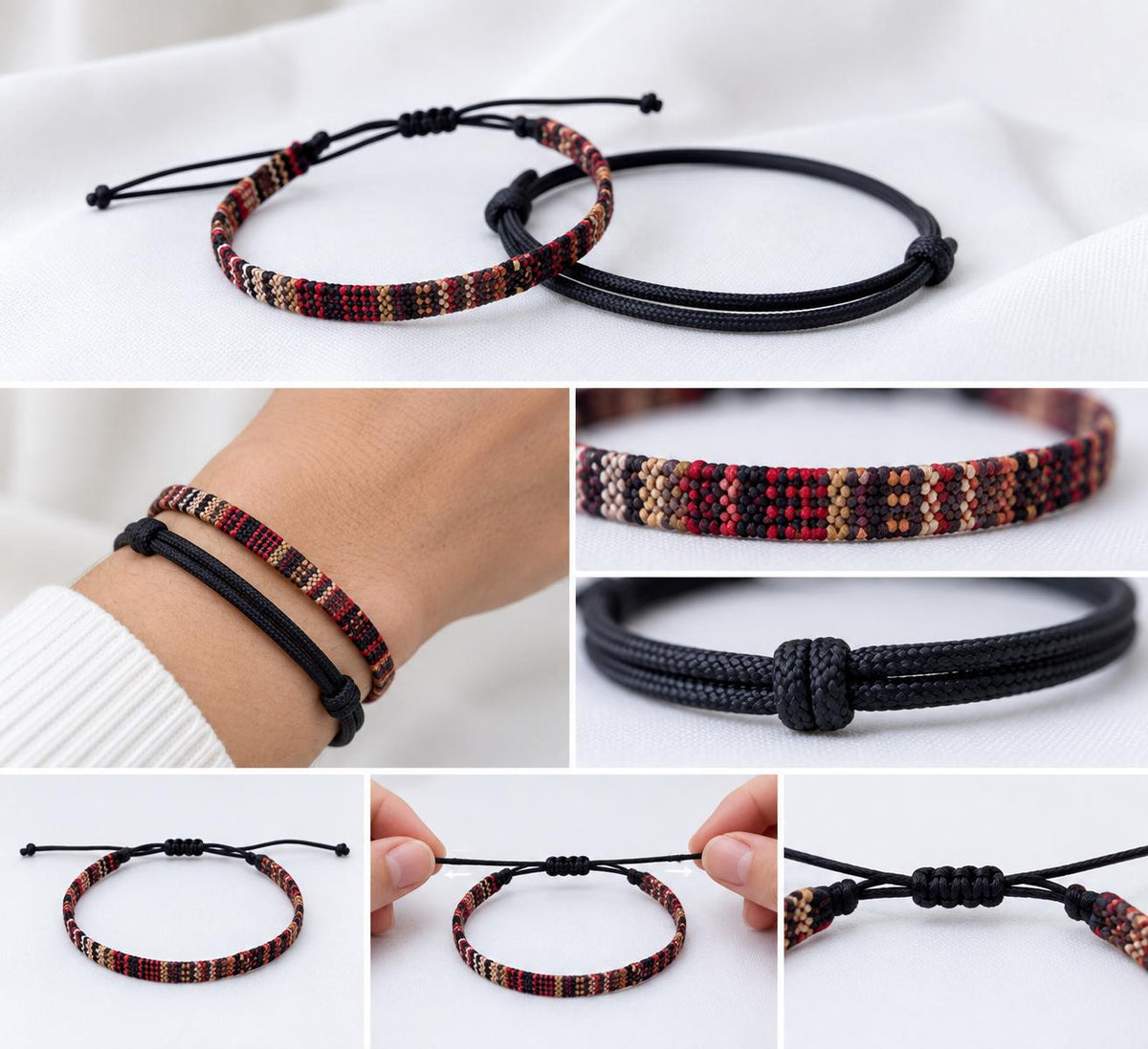 Surfer Bracelet Set, Woven Friendship Bracelet, Adjustable Paracord Bracelet