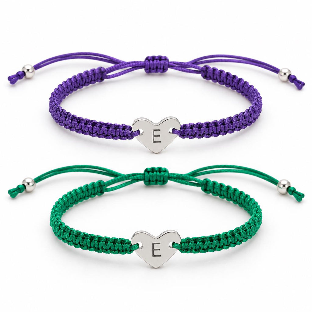 Personalised Rope Bracelet, Initial Heart Charm, Adjustable Friendship Jewellery