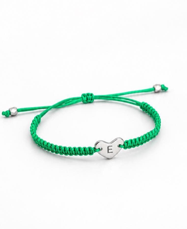 Personalised Rope Bracelet, Initial Heart Charm, Adjustable Friendship Jewellery