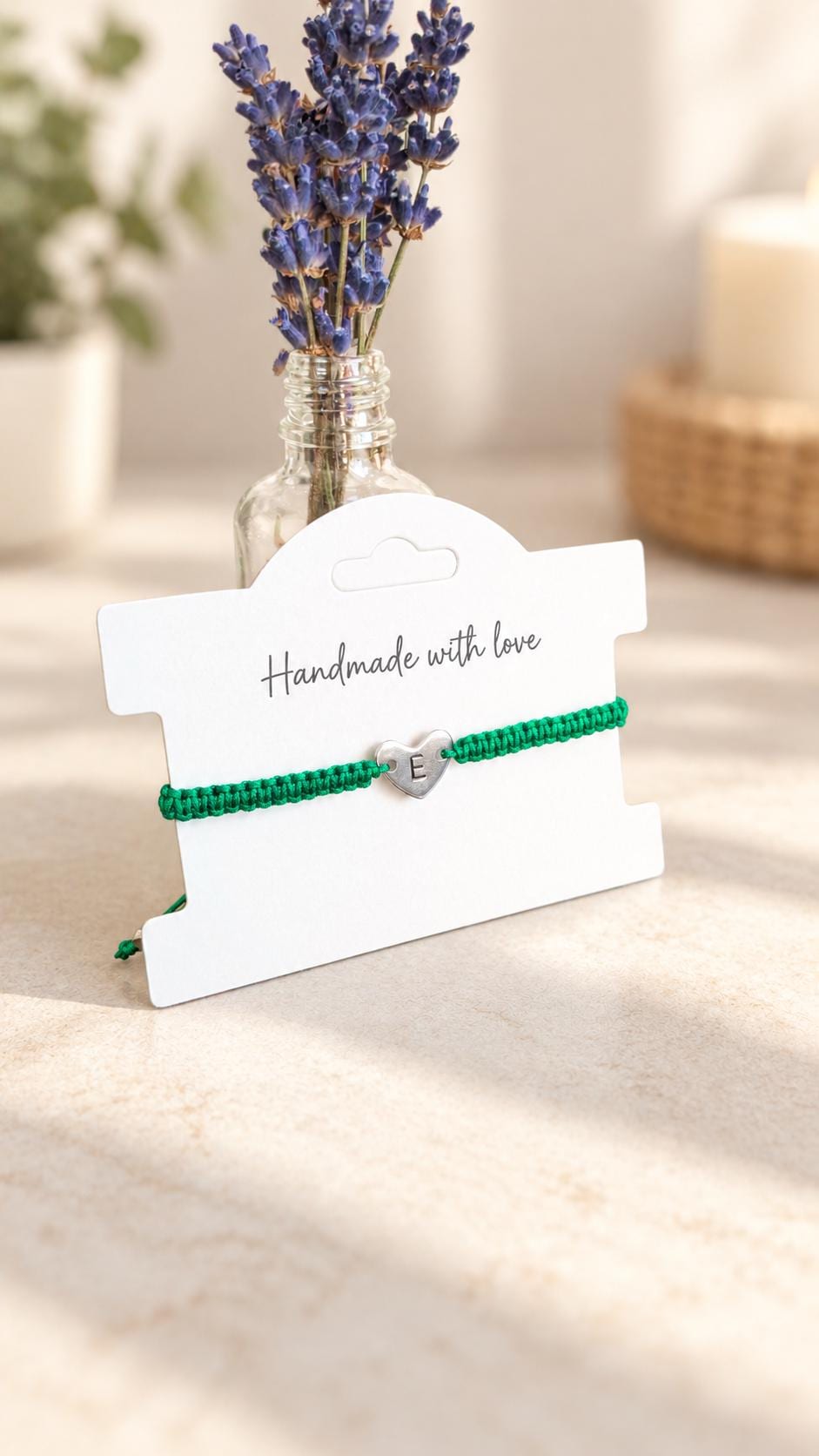 Personalised Rope Bracelet, Initial Heart Charm, Adjustable Friendship Jewellery