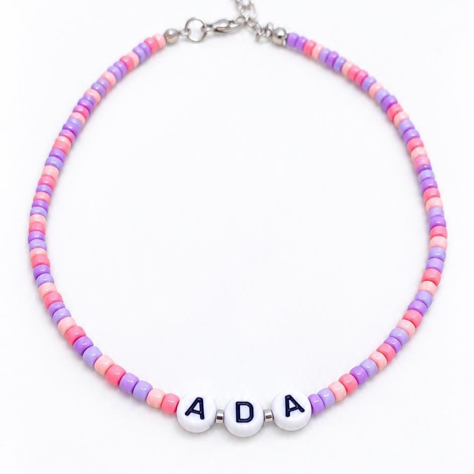 Personalised Beaded Necklace, Kids Name Necklace, Colourful Bead Choker