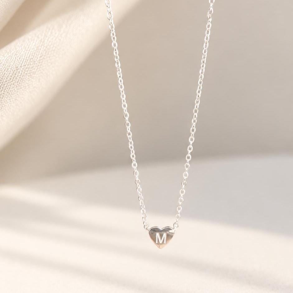 Personalized Heart Initial Necklace, Dainty Silver Pendant, Everyday Wear