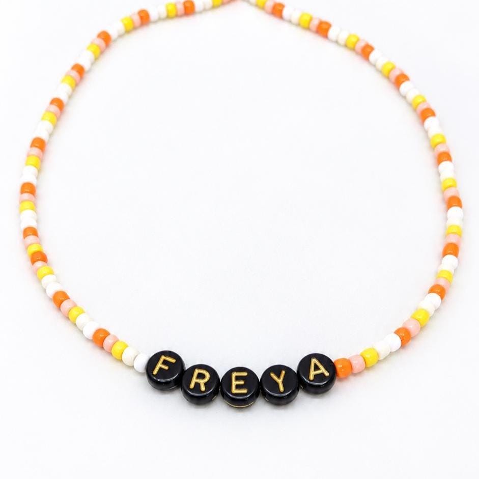 Personalised Beaded Necklace, Kids Name Necklace, Colourful Bead Choker