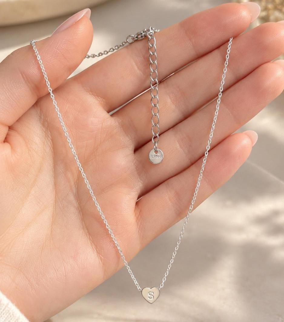 Personalized Heart Initial Necklace, Dainty Silver Pendant, Everyday Wear