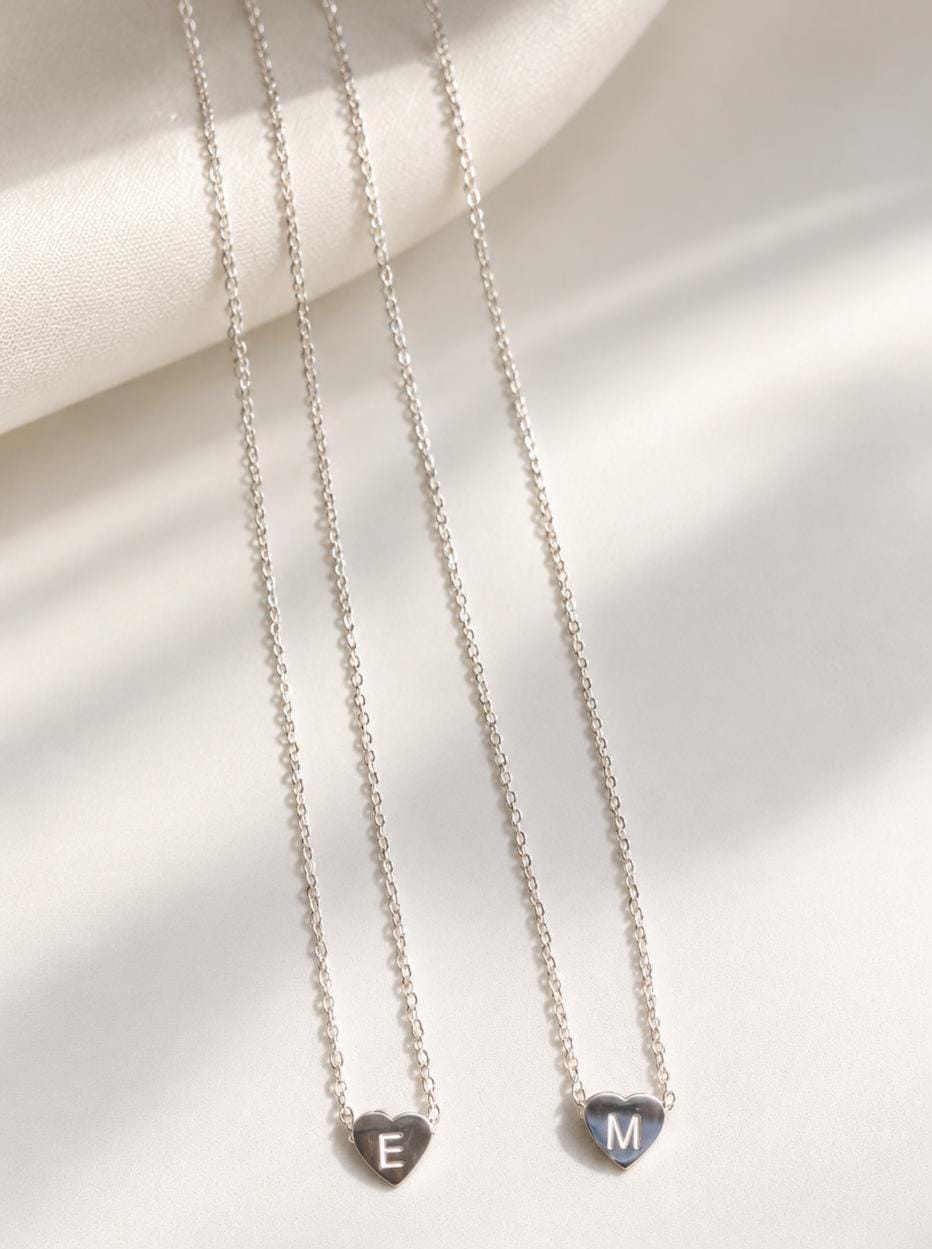 Personalized Heart Initial Necklace, Dainty Silver Pendant, Everyday Wear