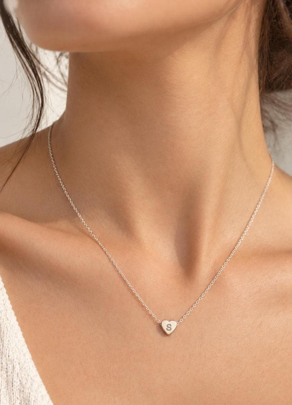 Personalized Heart Initial Necklace, Dainty Silver Pendant, Everyday Wear