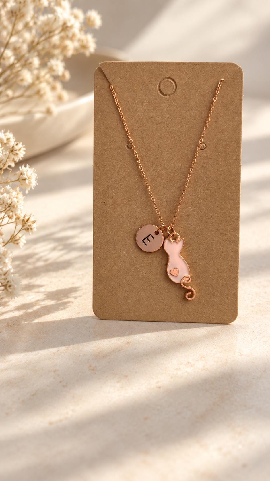 Personalized Cat Necklace: Rose Gold Initial Pendant, Cat Lover Gift