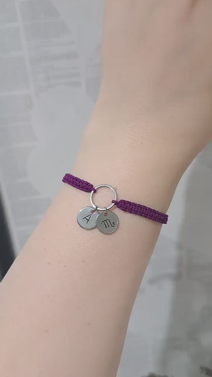 Personalized Zodiac Sign Bracelet: Initial Disc Woven Rope Bracelet